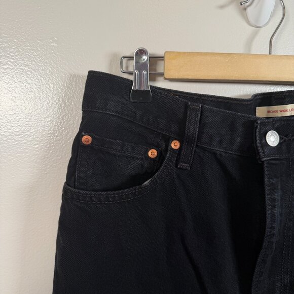 Levi's Ribcage Wide Leg Crop Jeans Size 31 Black Denim High Waist Hemmed - Picture 5 of 9